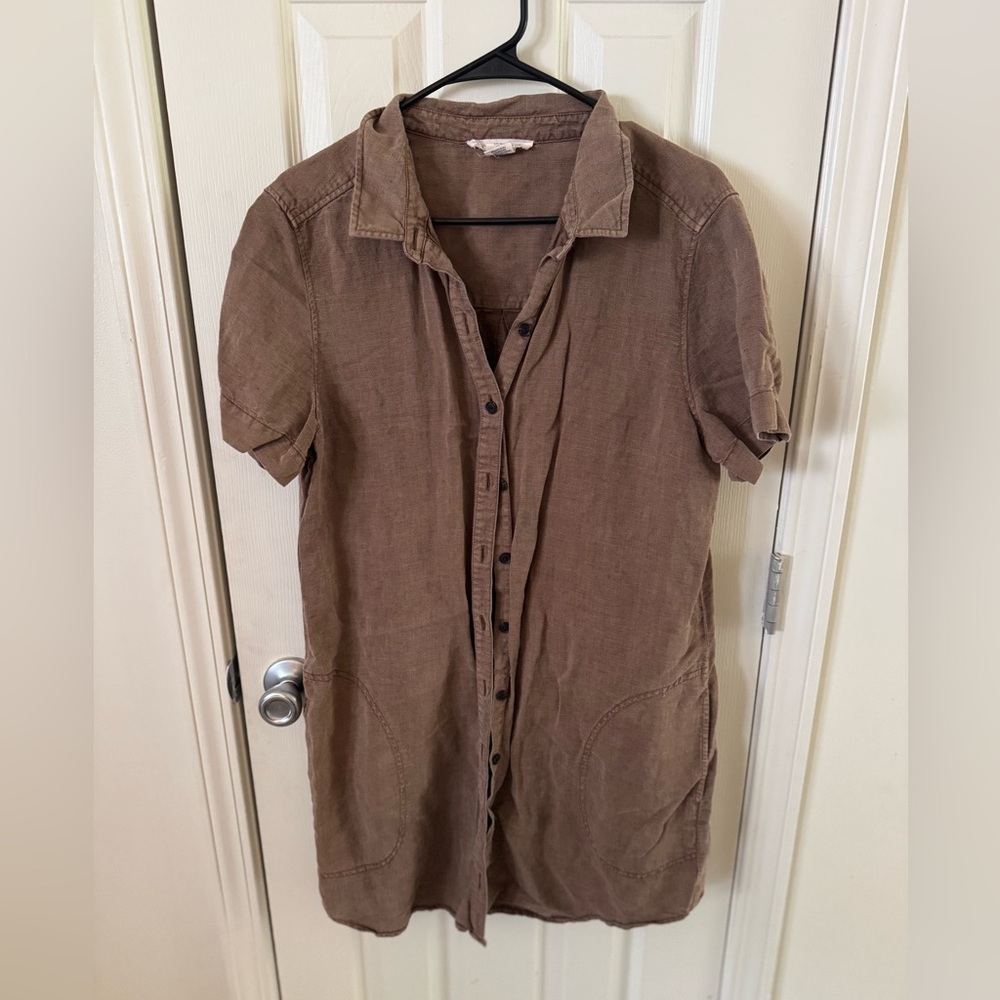 Lucky Brand Shirt Dress Brown Short Sleeve Button Front Casual Dress Size XL